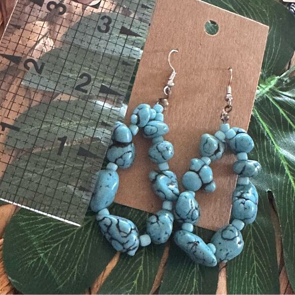 Turquoise Chunk Earrings - Picture 3 of 5
